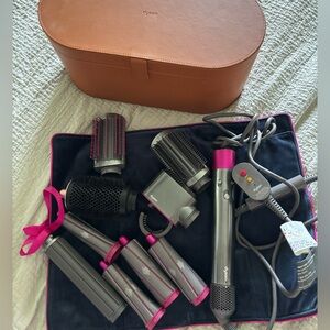Dyson air wrap Styling Set with Pink Accents and Tan Case